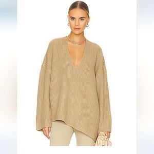 Women's Tan V-Neck Sweater